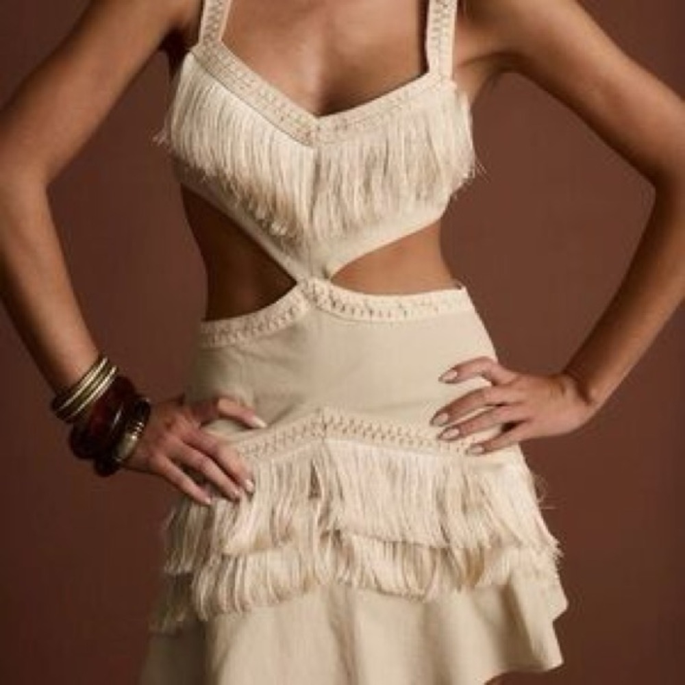 12th Tribe Cream Fringe Mini Dress